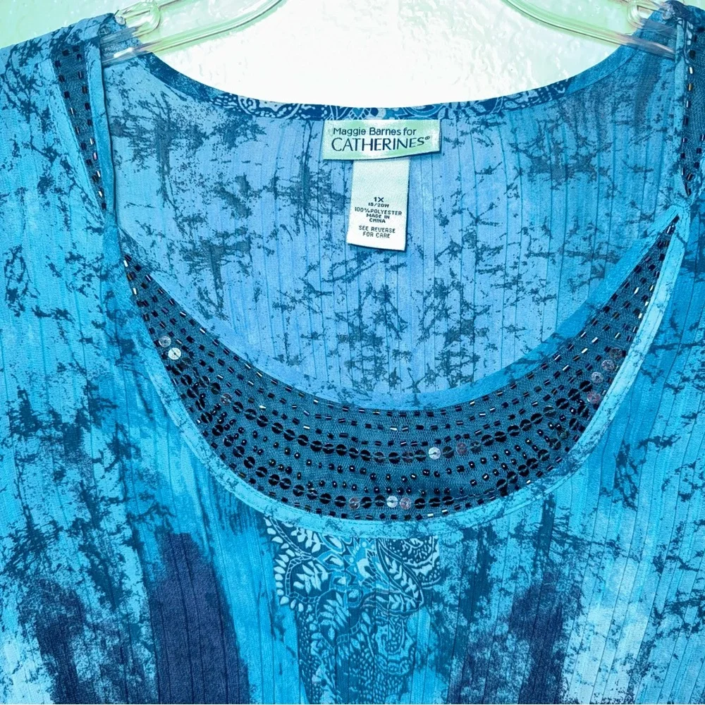 Maggie Barnes Catherines 1X Paisley Boho Tunic Top Beaded Bell Sleeve - Picture 3 of 16